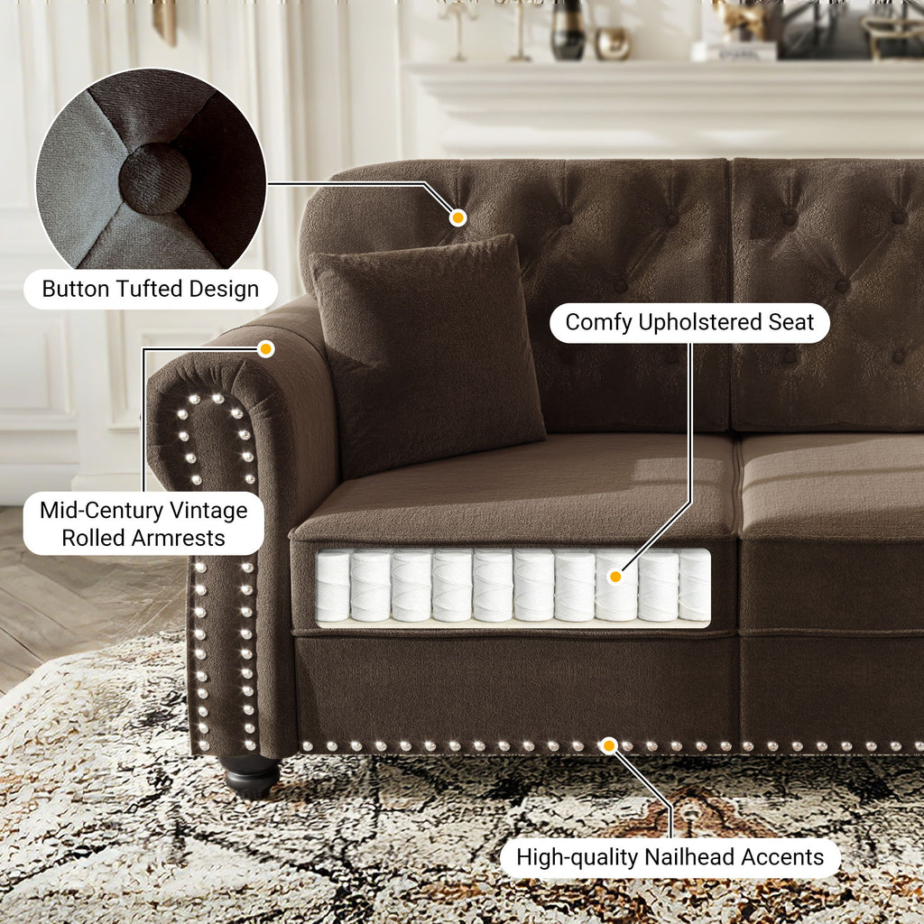 Upholstered Chesterfield Sofa With Nailhead Trim And Rolled Armrests