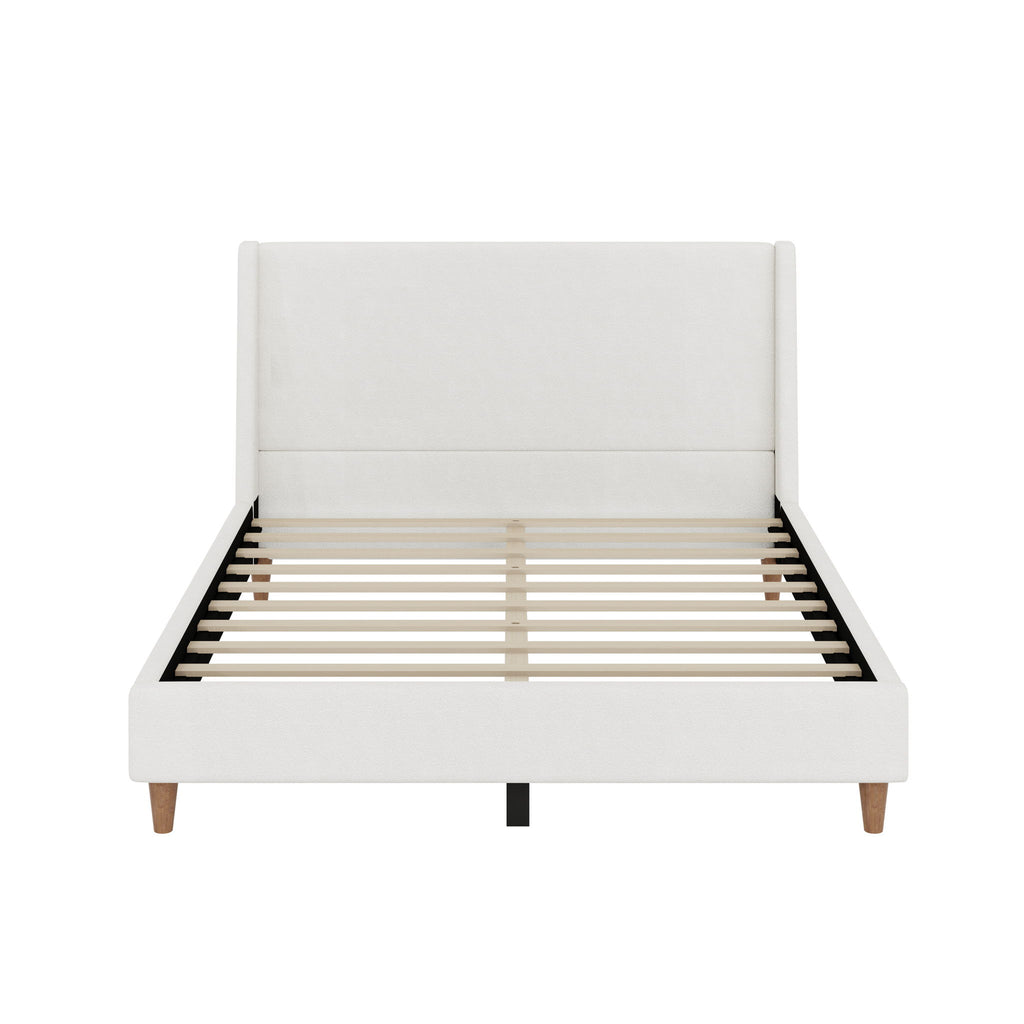 Upholstered Modern Platform Bed With Wingback Headboard