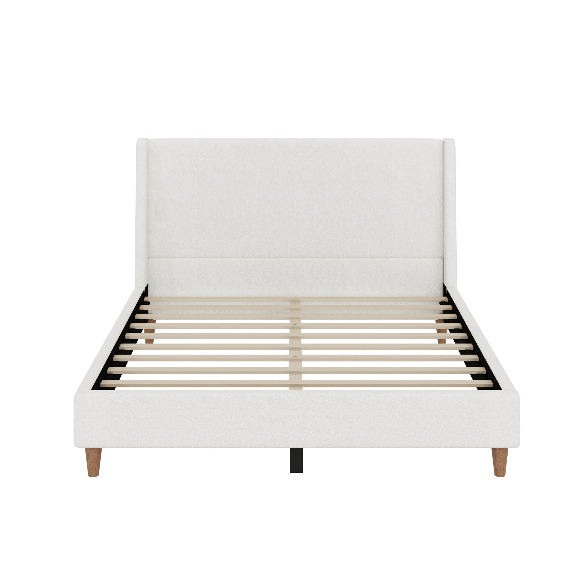Upholstered Modern Platform Bed With Wingback Headboard