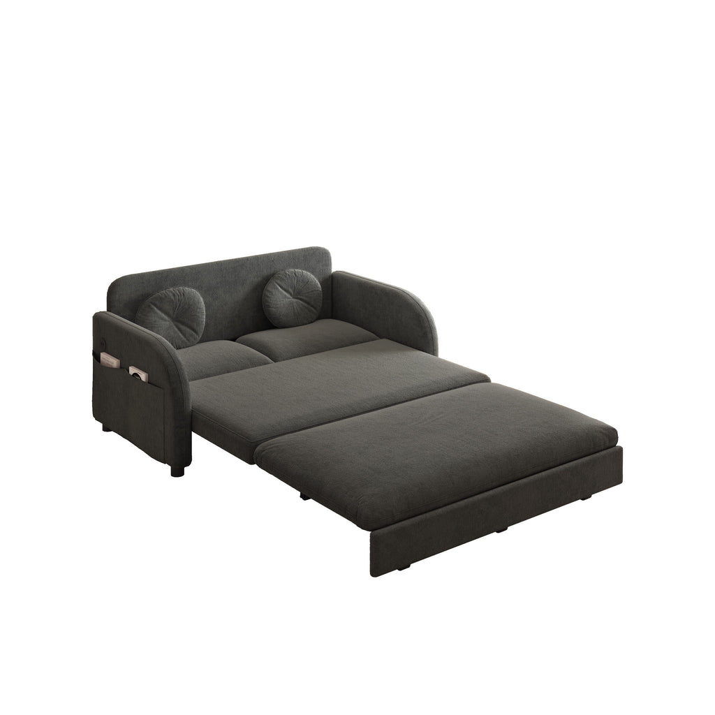 Upholstered Pull Out Couch With Side Pocket & USB Port