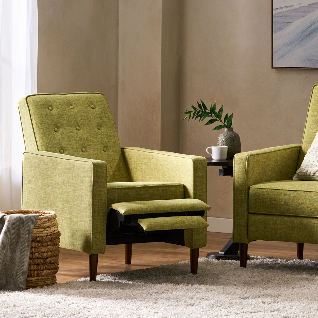 Mid-Century Modern Recliner With Button Tufted Waffle Stitch