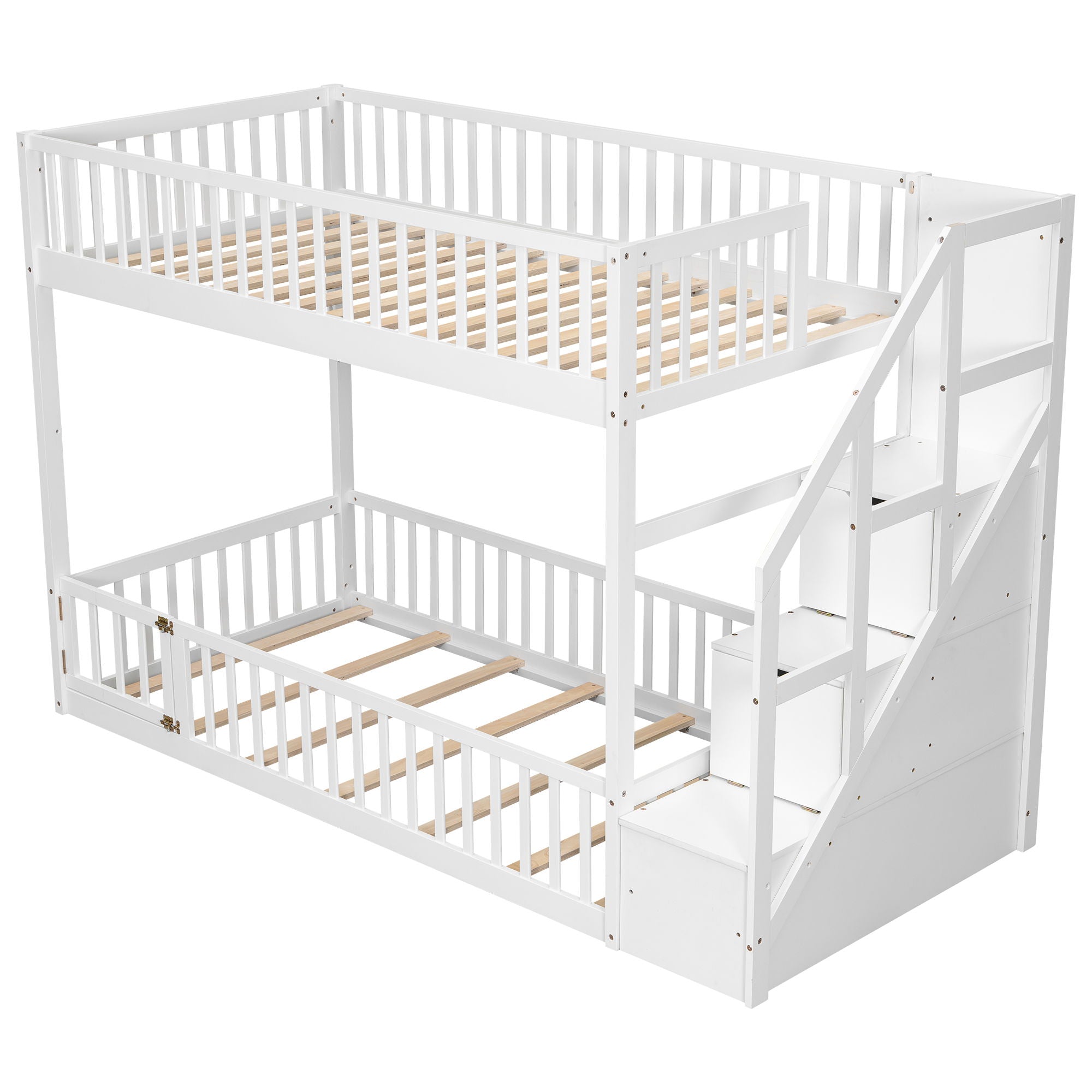 Floor Bunk Bed With Ladder And Storage