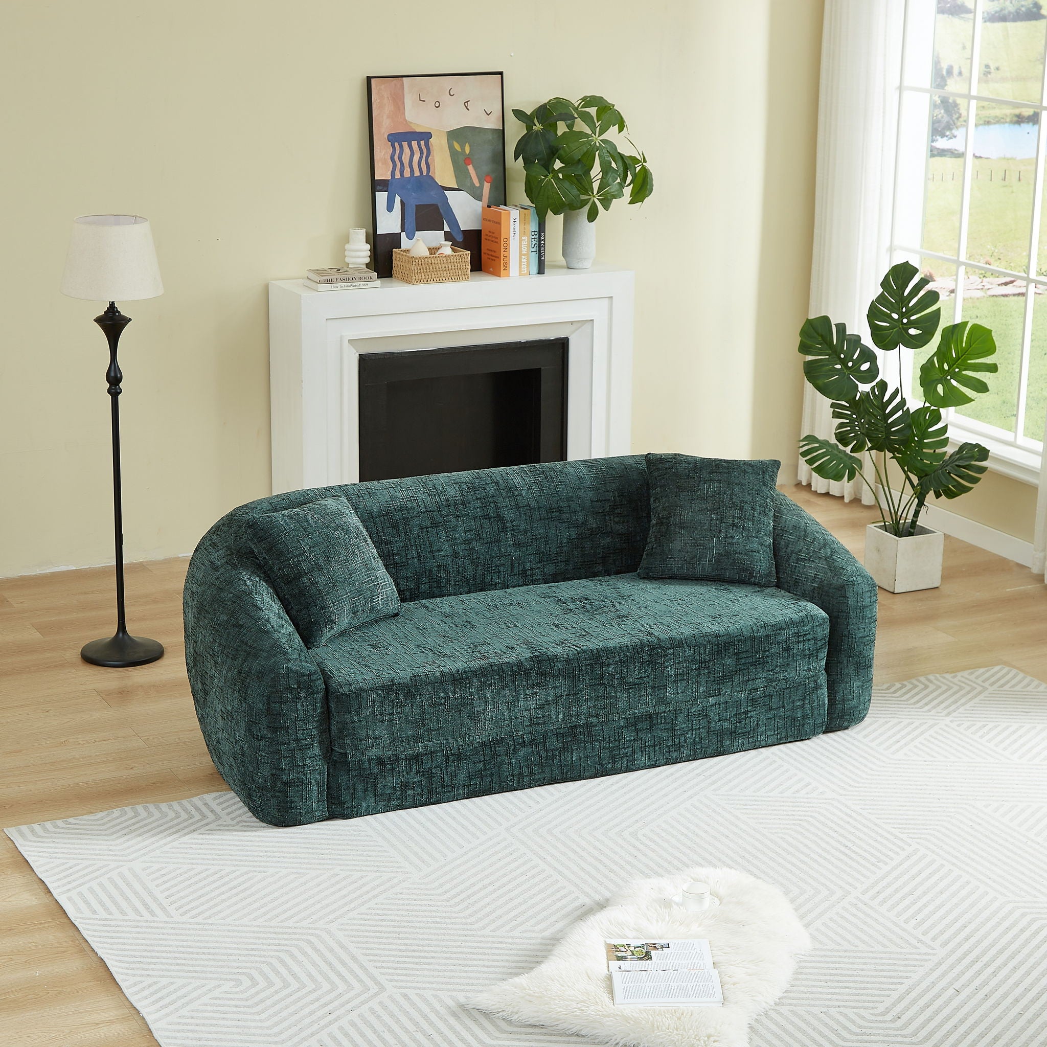 Curved Convertible Sofa, 2 In 1 Fold Out Bed With Pull Out Base And Deep Seat