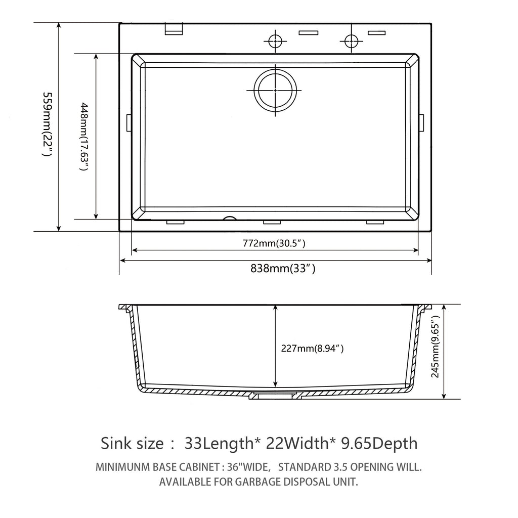 Quartz Kitchen Sink, Granite Composite, Drop In Sink With Durable Design