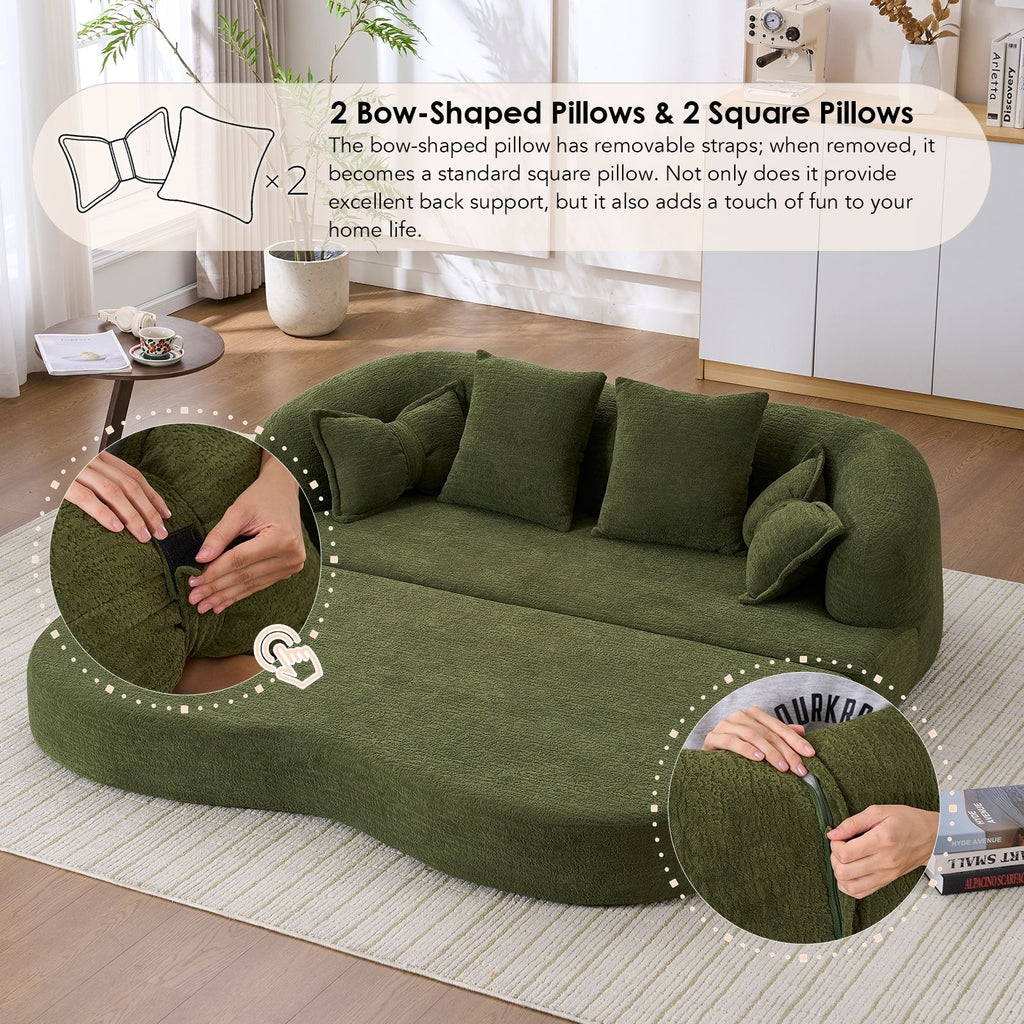 Foldable Sofa Bed, Boneless Couch Convertible Sleeper With 4 Pillows