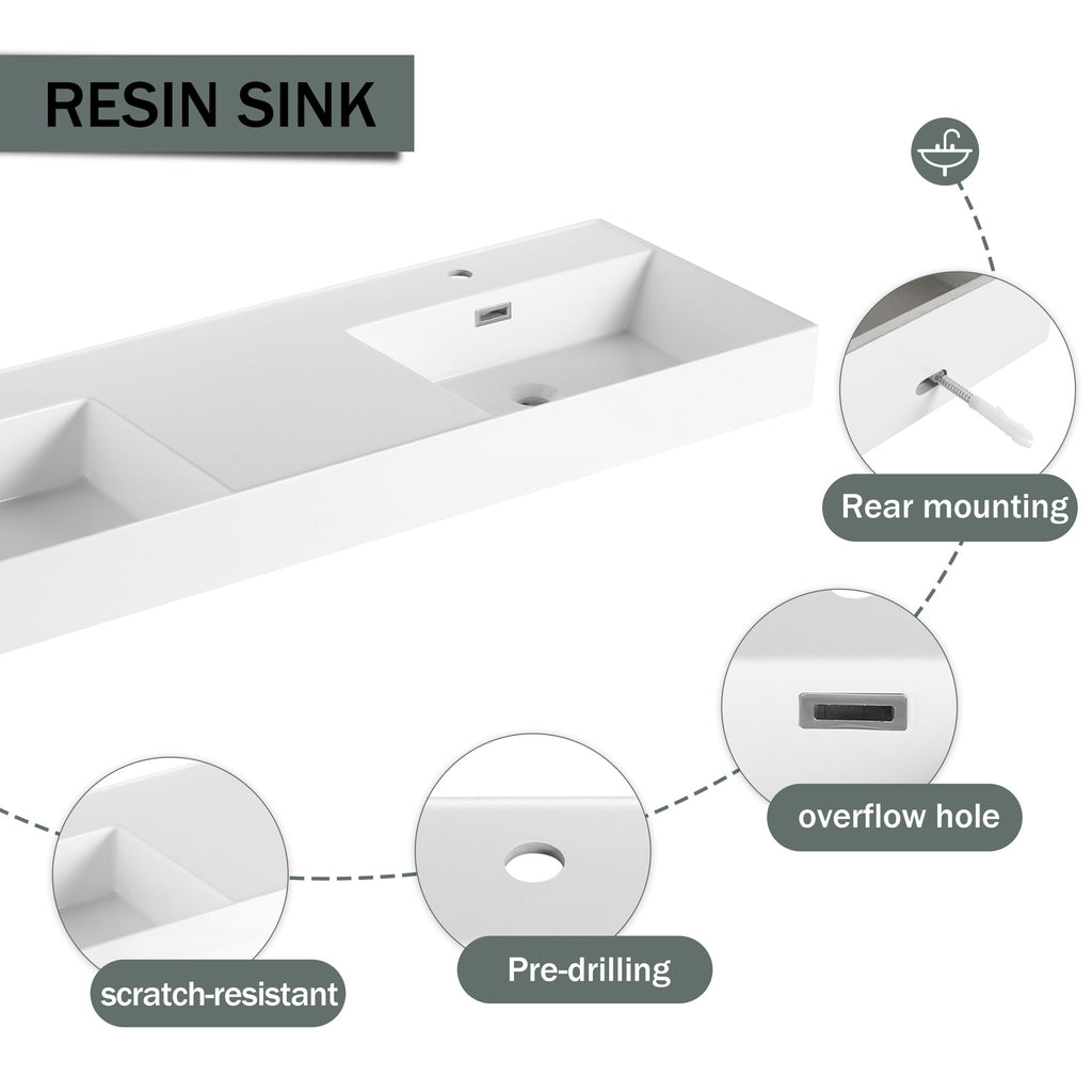 Contemporary Wall Mounted Bathroom Vanity With Dual Resin Sink And Soft Close Drawer