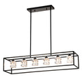 6 Light Farmhouse Chandelier, Modern Industrial Linear Rectangular Crystal Pendant Light Cage Chandelier For Dining Room, Kitchen Island, Bar, Long Table, G9*6 Bulbs Included - Matte Black