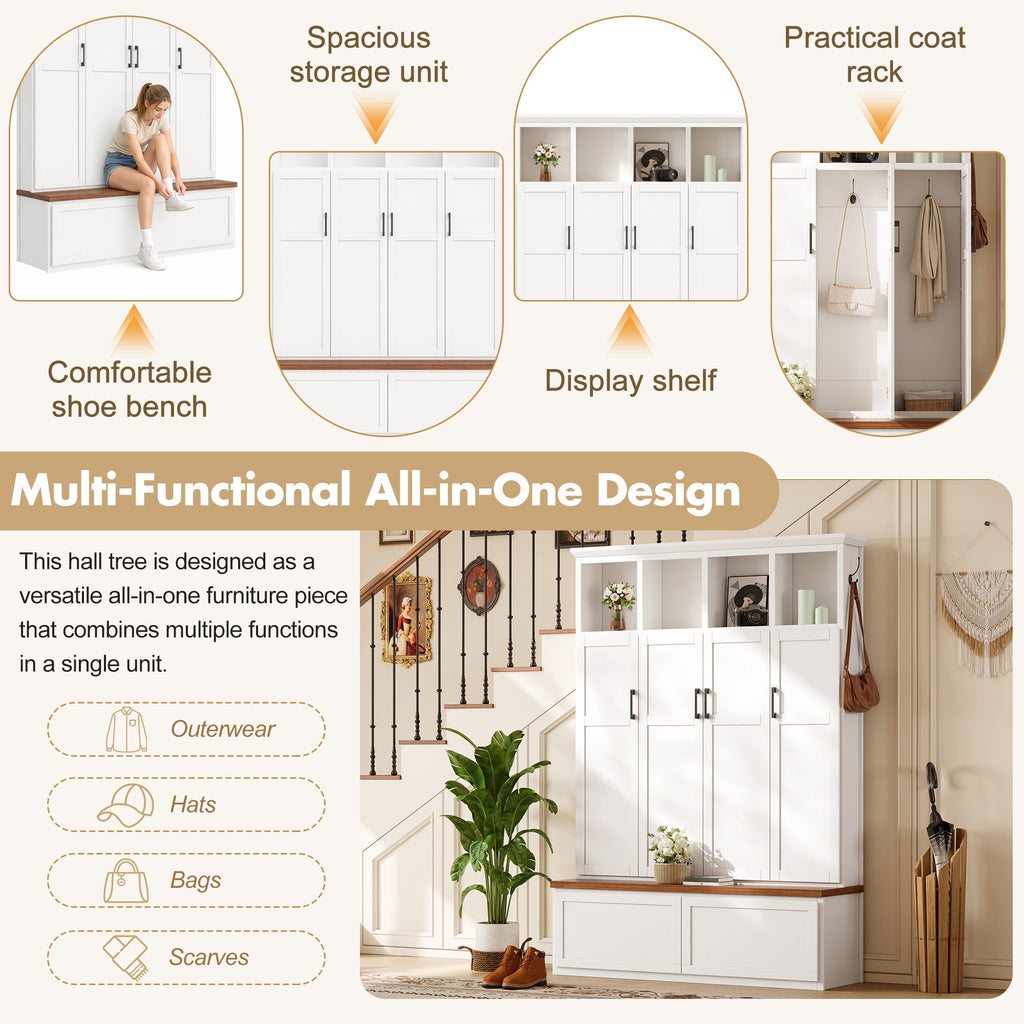 Hall Tree With 4 Hidden Cabinets