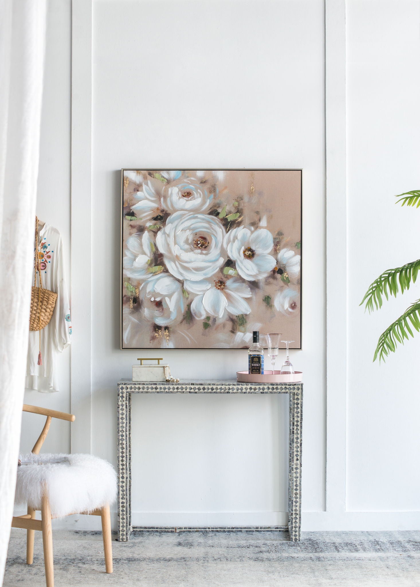 Square Framed Wall Art Flower Canvas Print, Home Decor For Living Room Kitchen Foyer Office - Multicolor