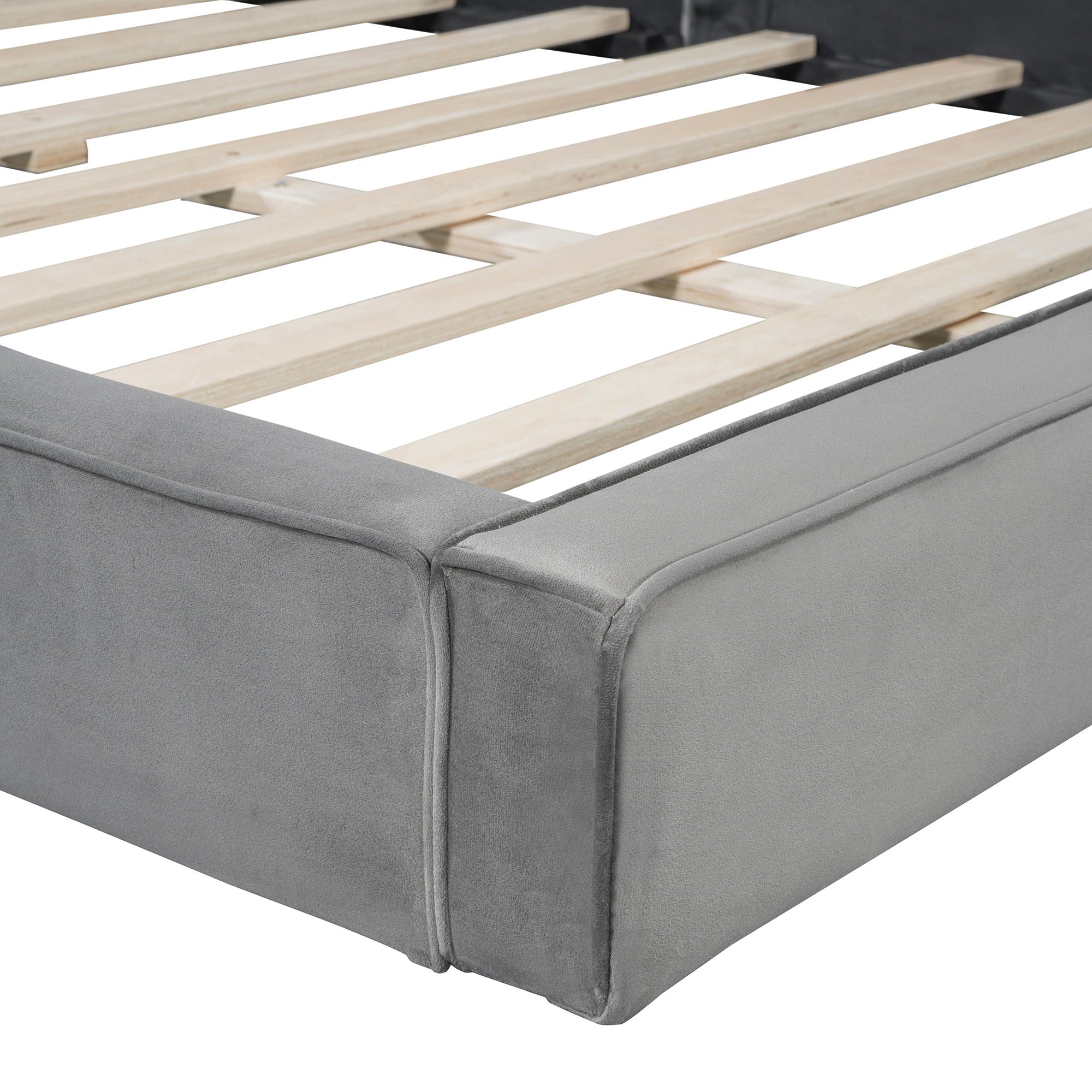 Upholstered Platform Bed, Grounded Bed With Solid Frame