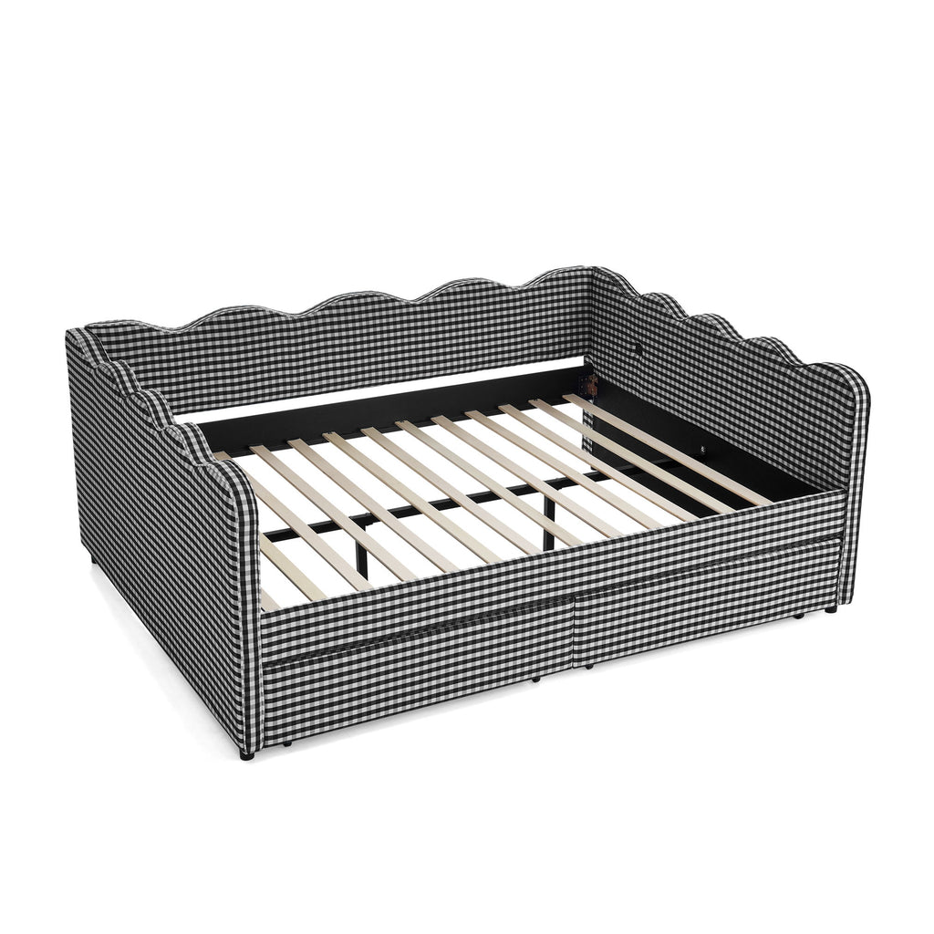 Gingham Daybed & USB Charging Port, Wave Shaped Design