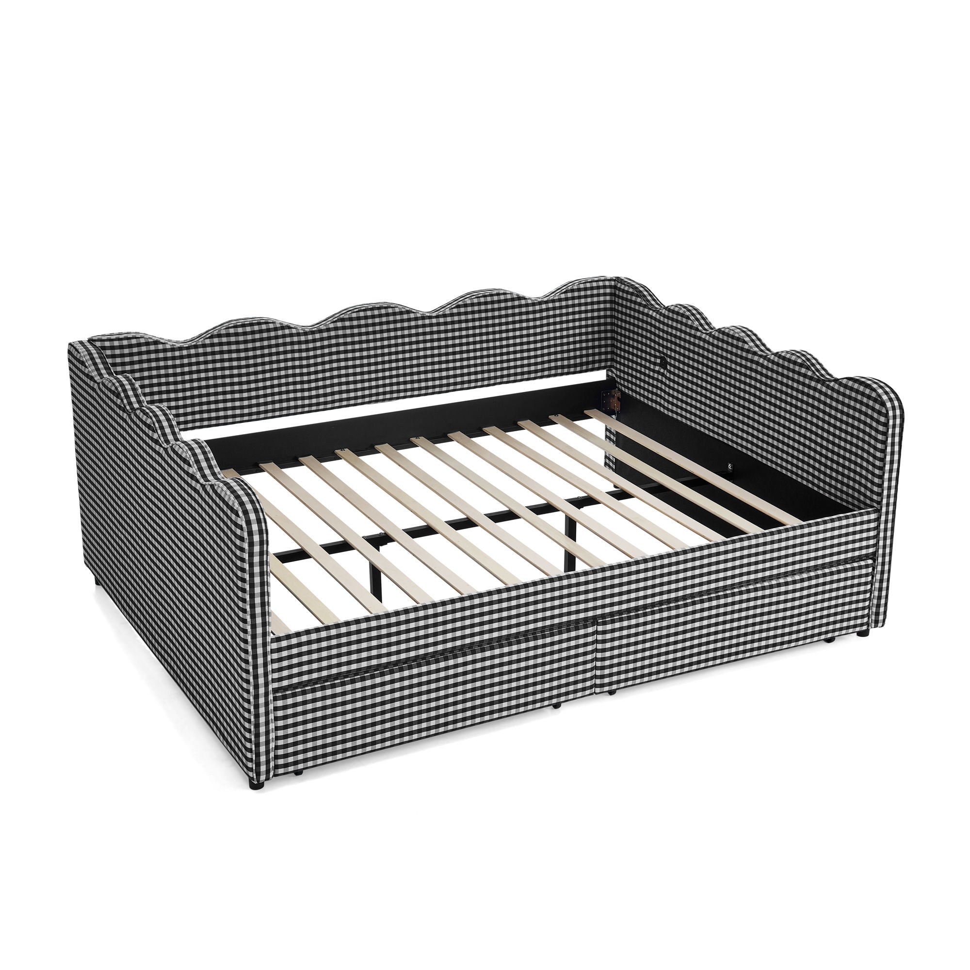 Gingham Daybed & USB Charging Port, Wave Shaped Design