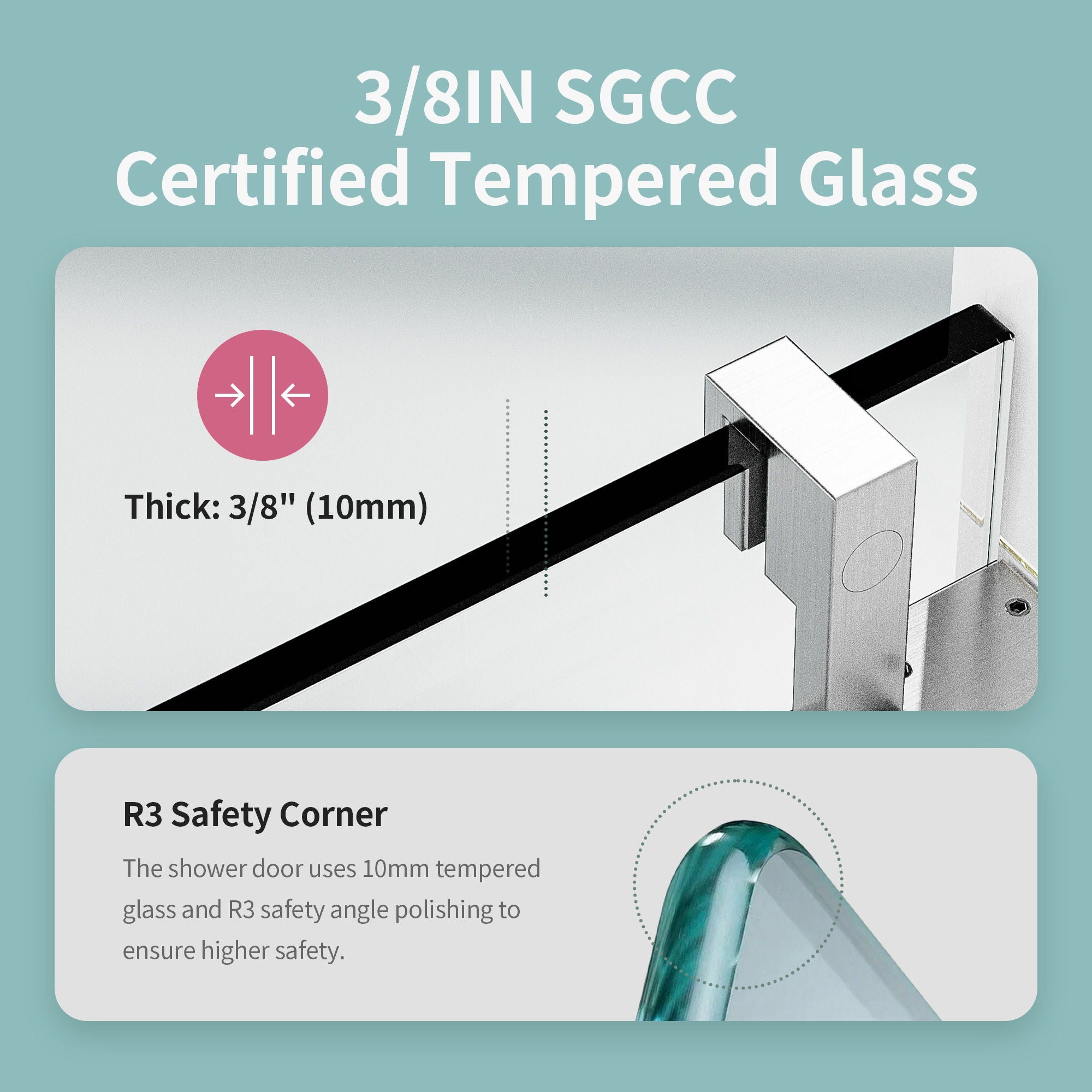 Frameless Sliding Shower Door With Soft- Close, 3 / 8" Tempered Glass