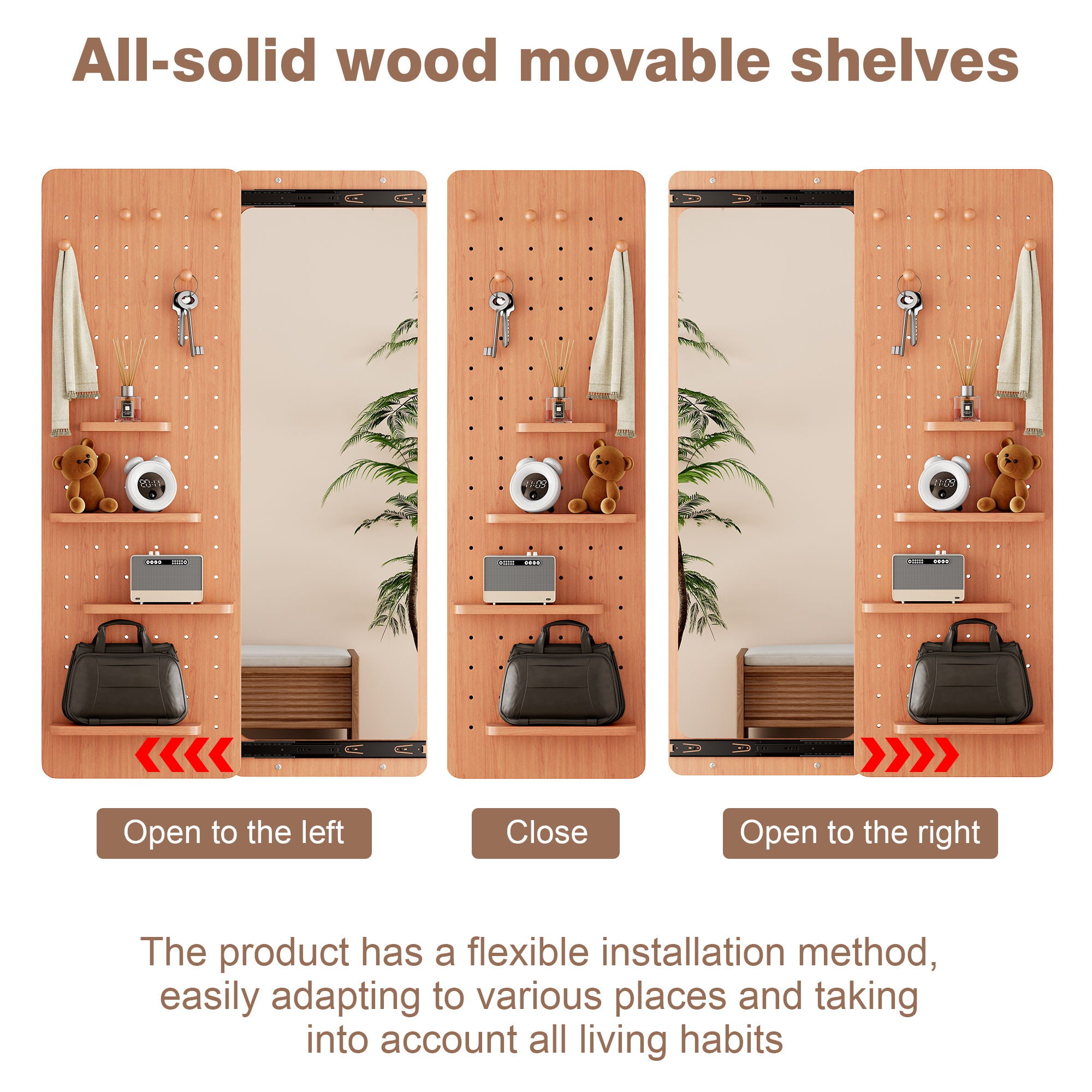 Wall Mounted Full Length Mirror With Shelf And Hook