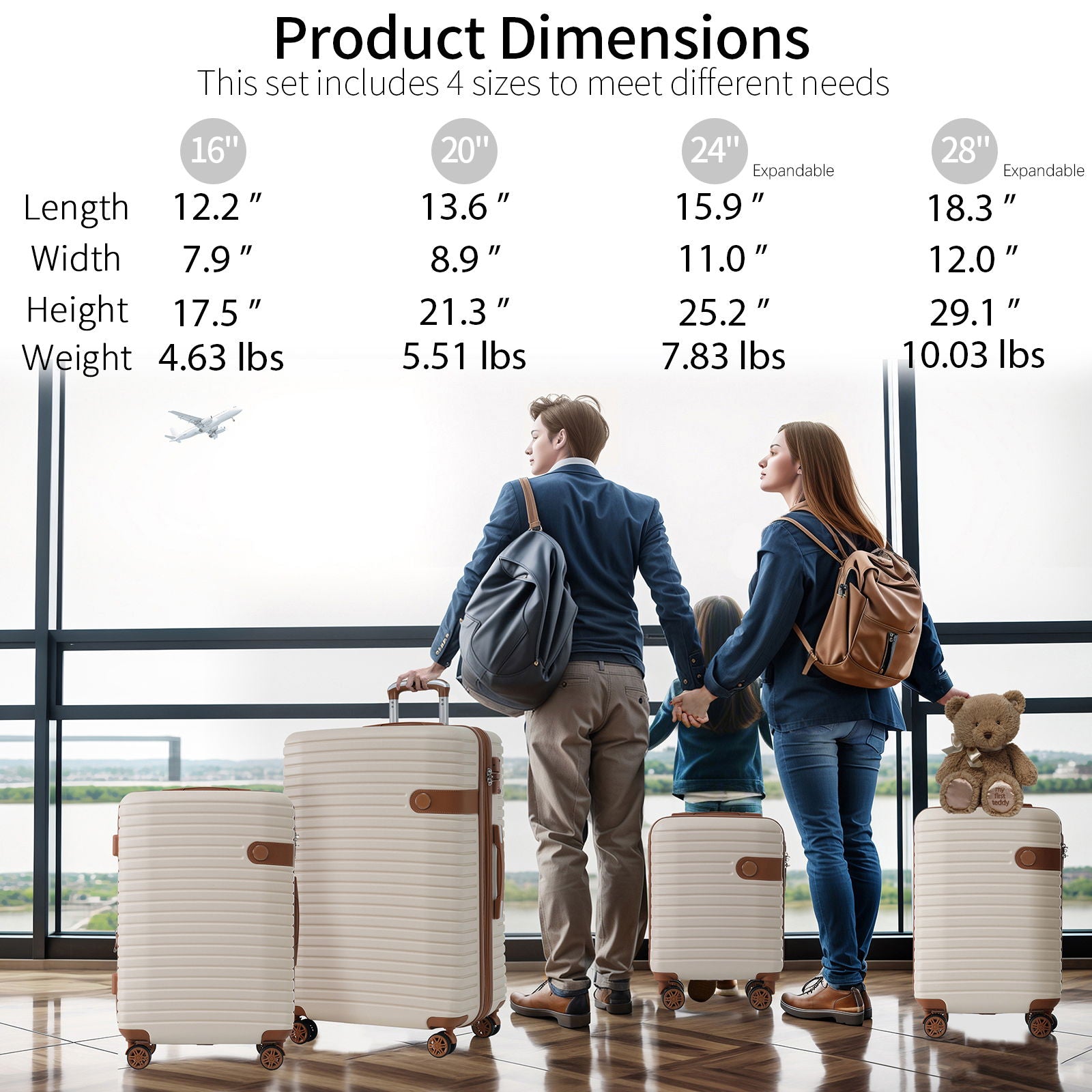 4 Piece Luggage Suitcase Set, Hard Shell Lightweight Expandable Travel Luggage With 4 Packing Cubes