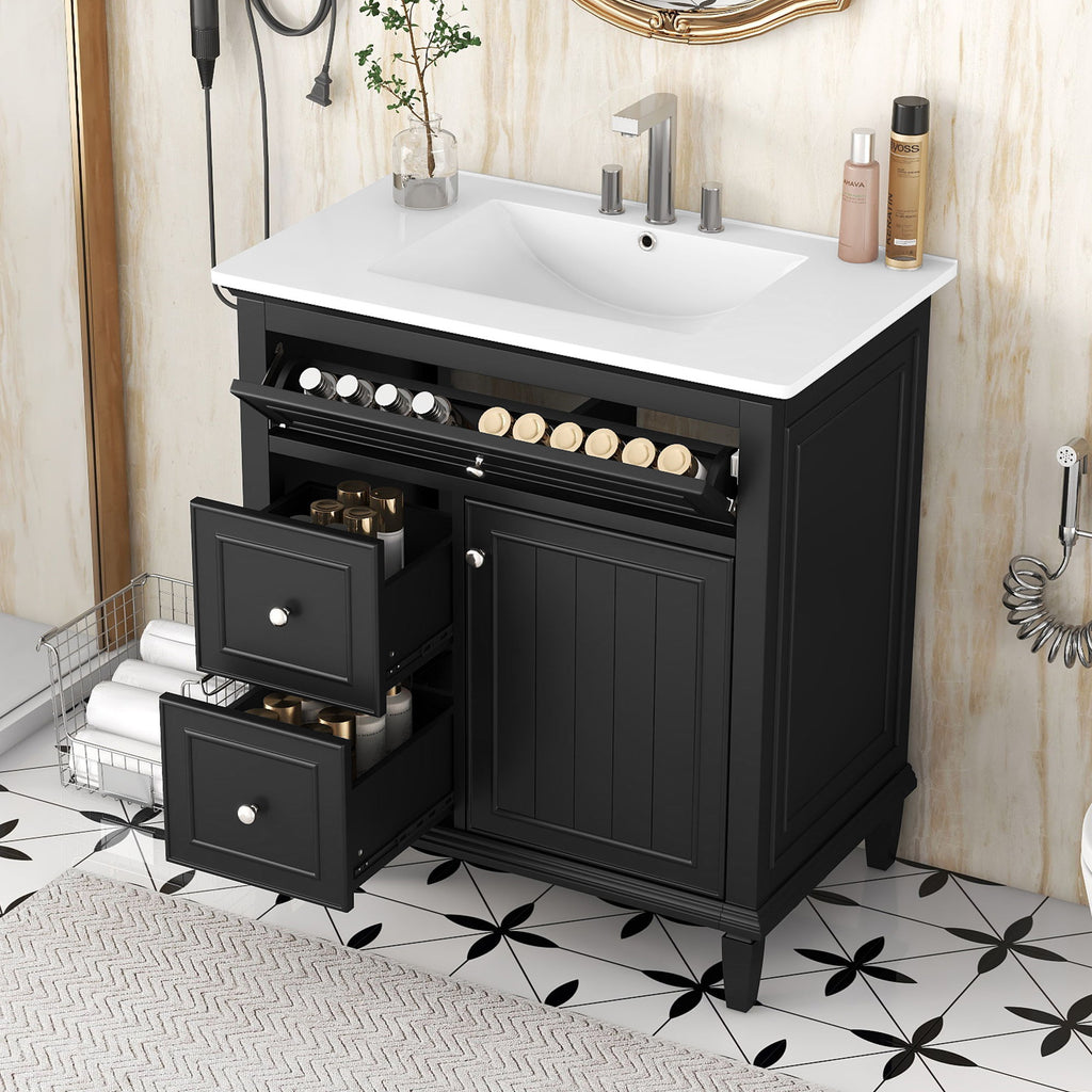 Modern Bathroom Vanity With Sink, Adjustable Shelf, Flip Drawer & 2 Drawers