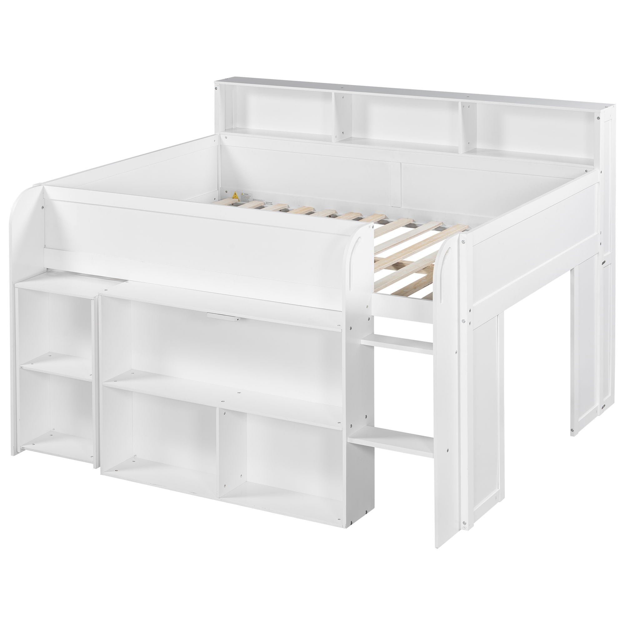 Loft Bed With Built-In Desk, LED Lighting, And Multiple Storage Shelves