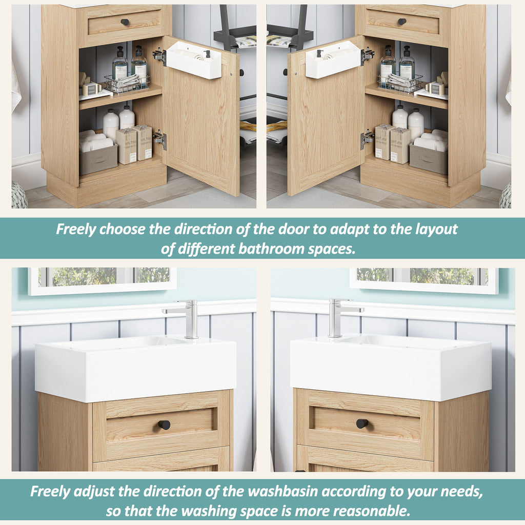 Bathroom Vanity With Reversible Resin Sink, Cabinet & Zinc Alloy Handles - Wood