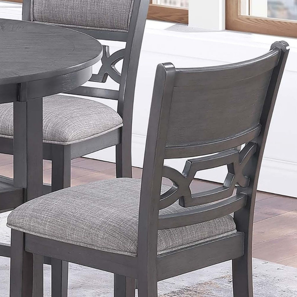5 Piece Counter Height Dining Set With Storage Shelves Round Table And Upholstered High Chairs - Gray