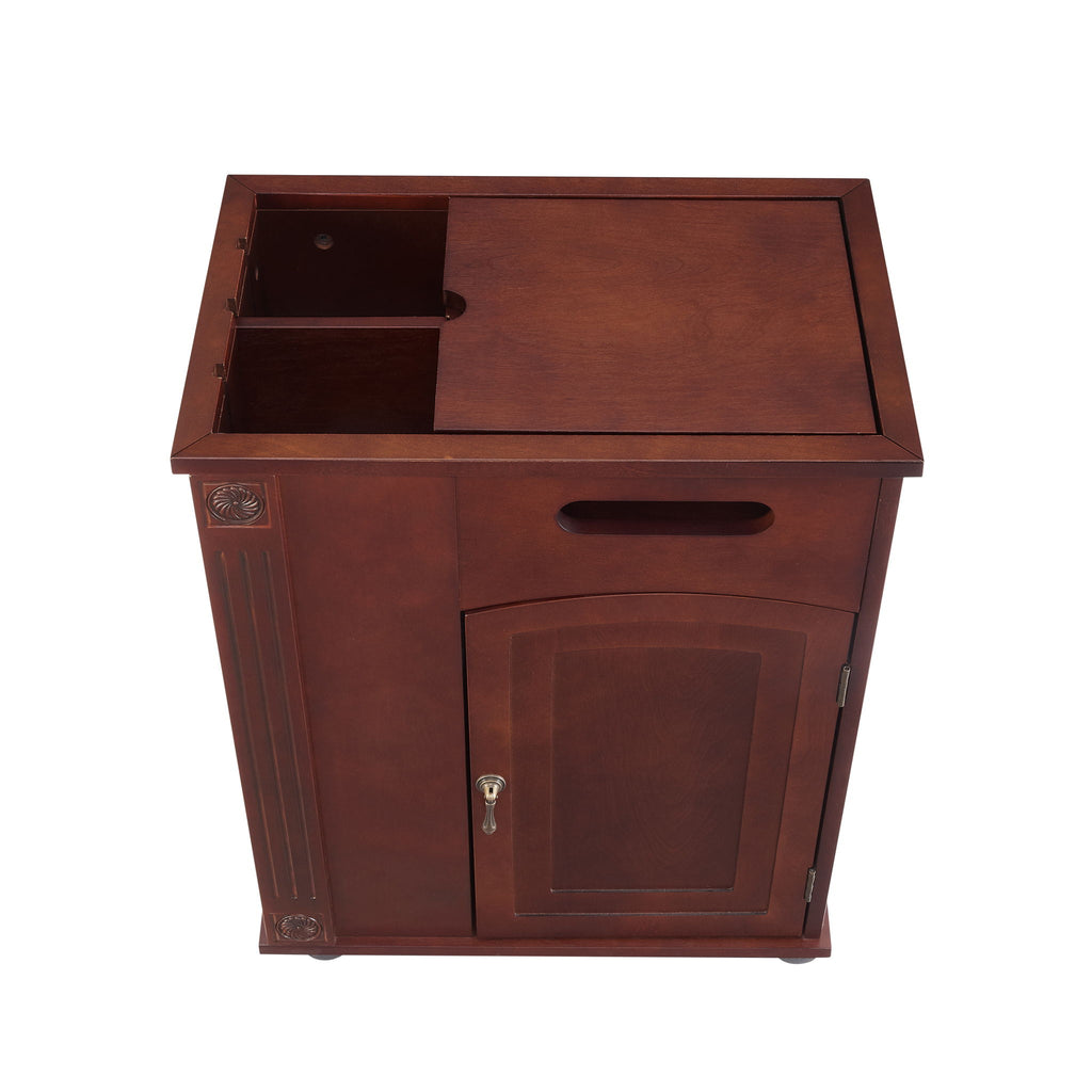 Traditional End Table With Charging Station, Narrow Side Table With USB Ports And Outlets - Red Walnut