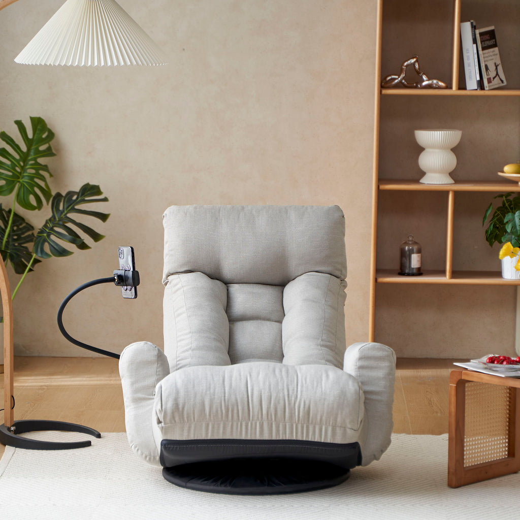 Adjustable Swivel Lounge Chair With 360 Degree Rotating Seat And Headrest Support