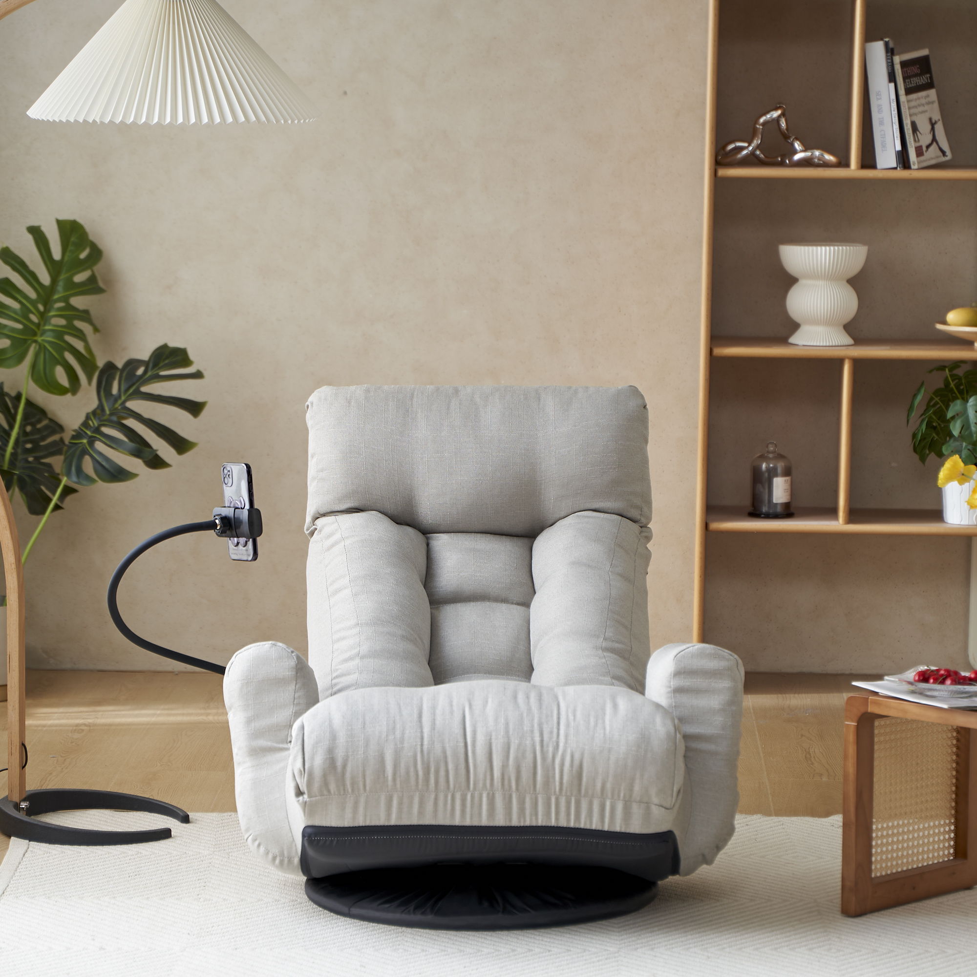 Adjustable Swivel Lounge Chair With 360 Degree Rotating Seat And Headrest Support