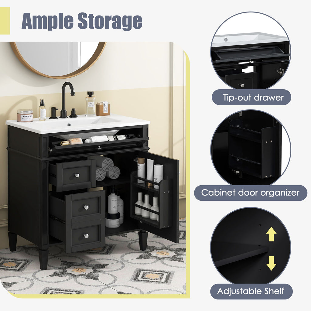Bathroom Vanity With Top Sink, Storage Cabinet With 2 Drawers, Tip Out Drawer