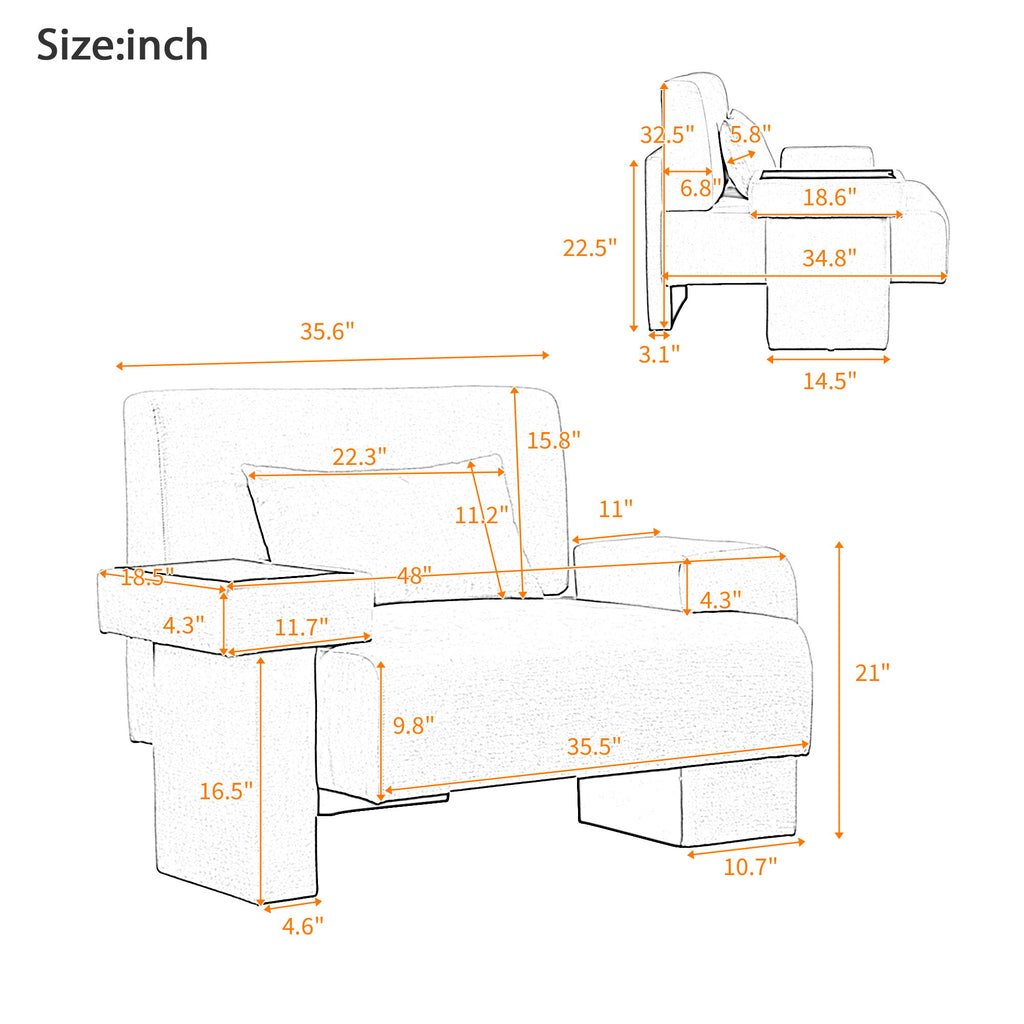 Modern Oversized Armchair With Soft Cushion For Living Room
