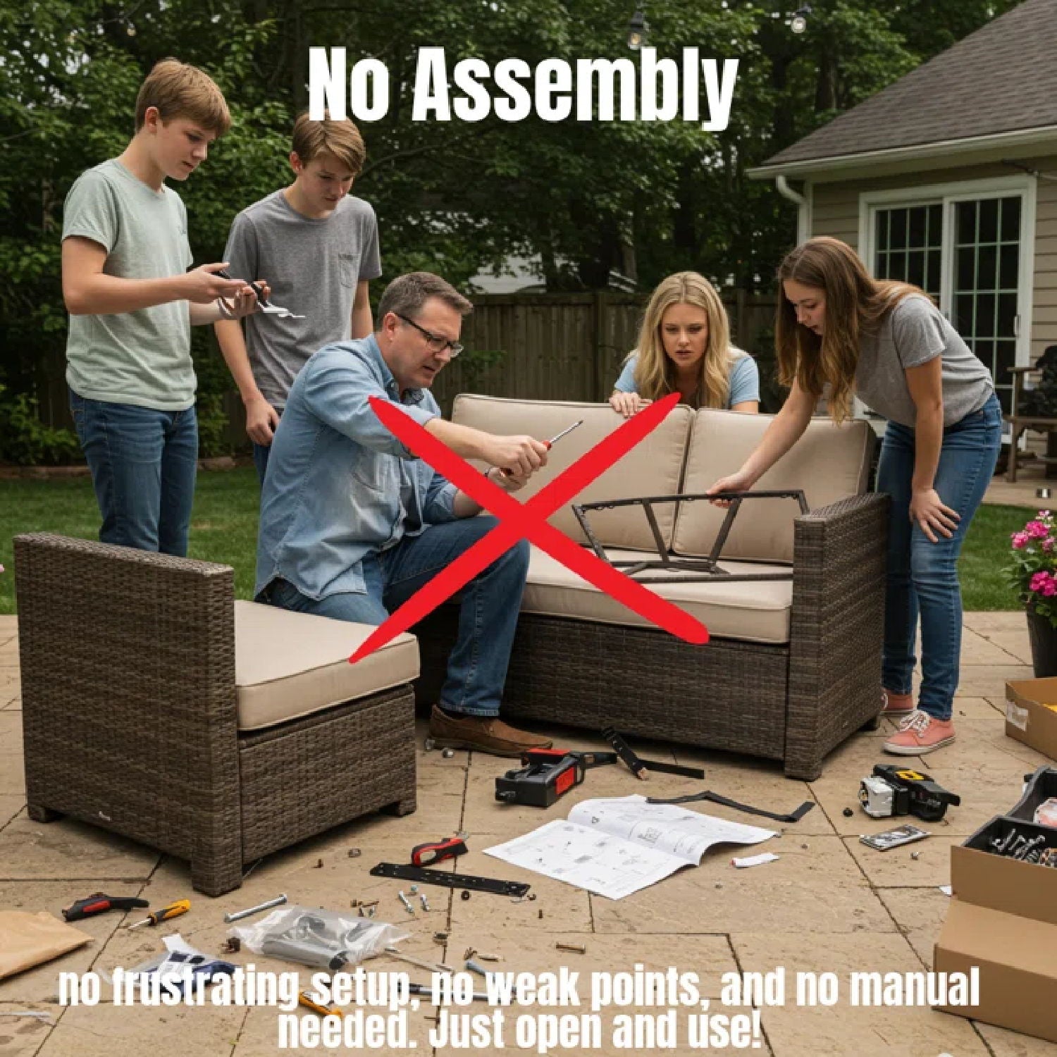 Elegant 4 Person Wicker Patio Seating Set With Cushions And Glass Top Table