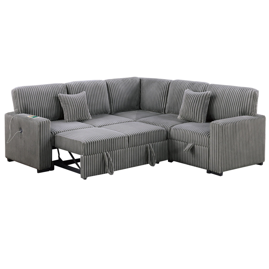 Convertible Sectional Upholstered Sleeper Sofa With Storage Chaise