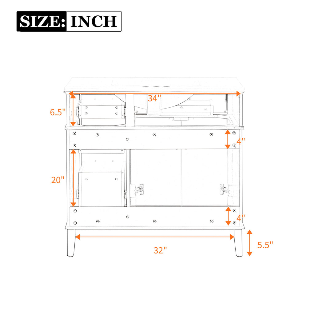 Modern Bathroom Vanity With Sink, Soft Close Doors, 4 Storage Drawers