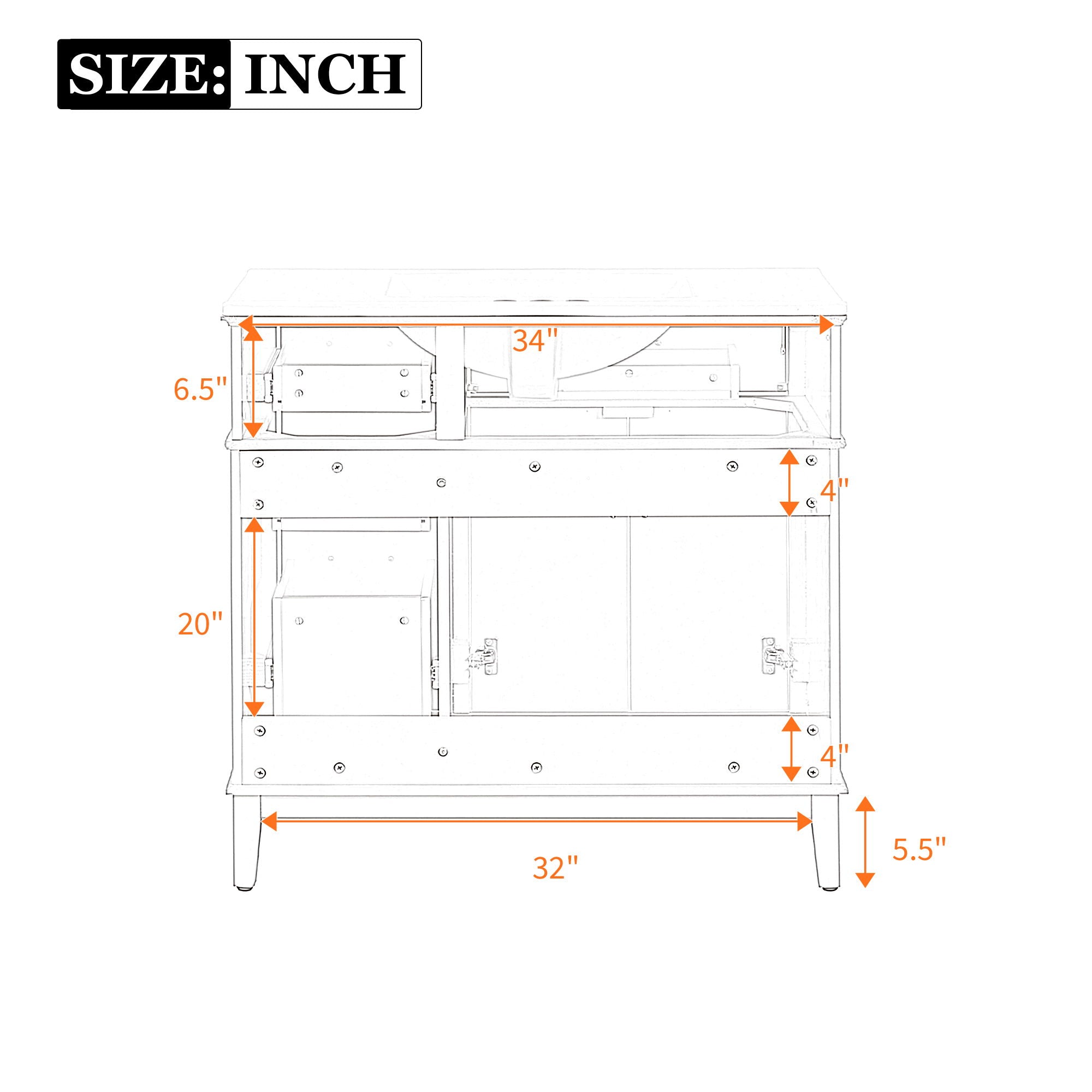 Modern Bathroom Vanity With Sink, Soft Close Doors, 4 Storage Drawers