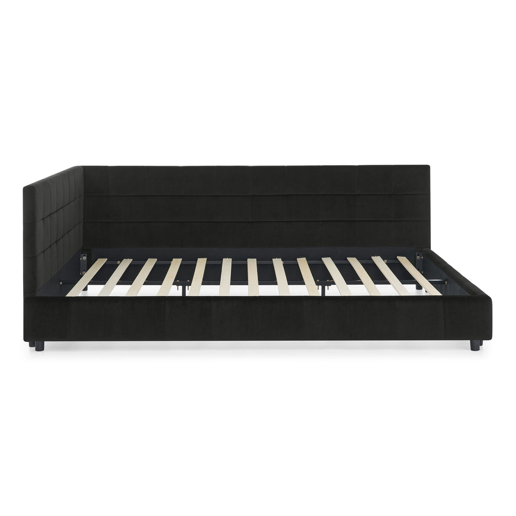 Mid-Century Storage Upholstered Tufted Bed Frame With Backrest And Armrests