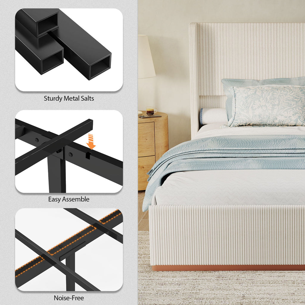Platform Bed Frame With Wingback Headboard