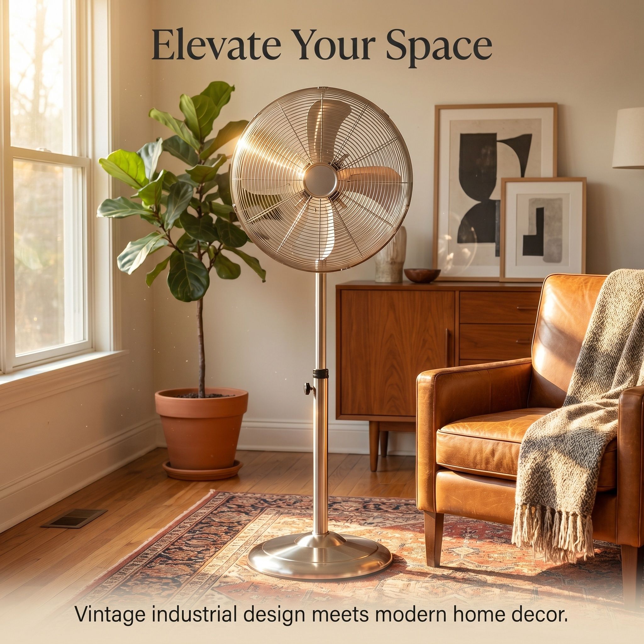 Stand Fan, 4 Blades, Rotary Knob Switch, Oscillation Function, Tilting Angle - Chrome