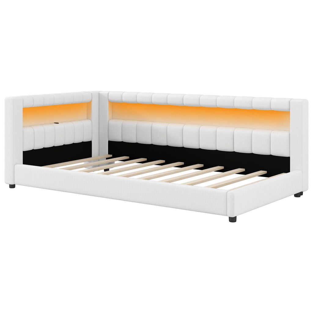 Upholstered Platform Bed With LED Belt And USB Ports