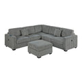 Upholstered L - Shaped 4 Piece Sectional Set With USB, Cocktail Ottoman