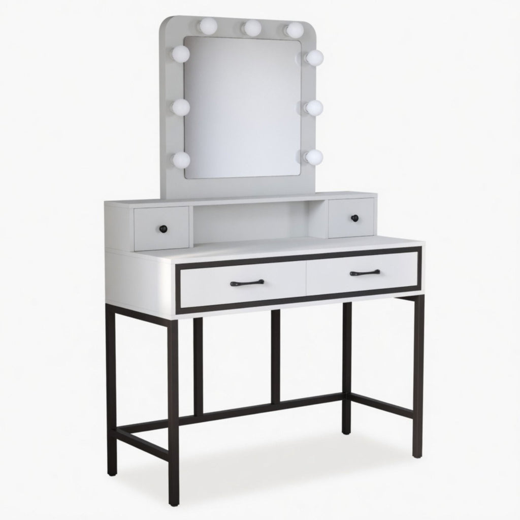Vanity Desk With 3 Color Lighted Mirror And 4 Drawers
