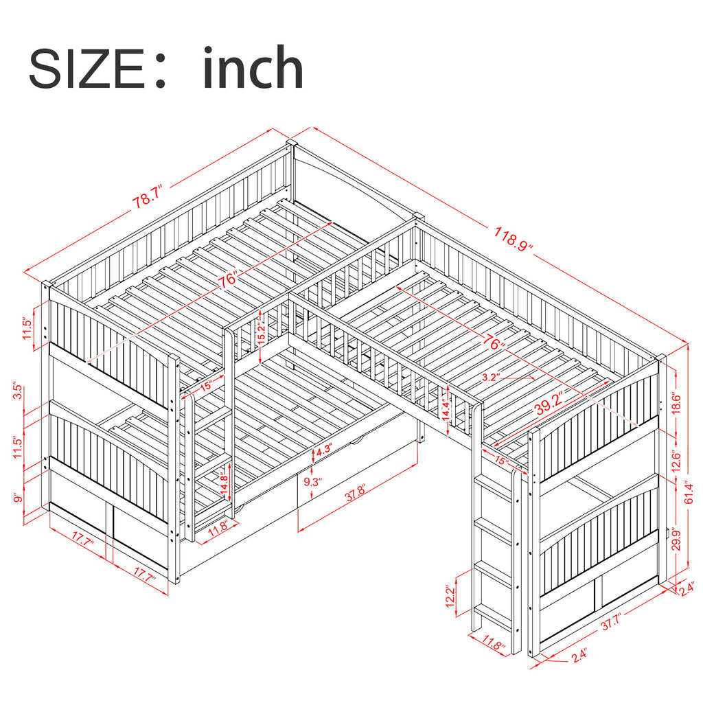 Bunk Bed With Loft And 2 Drawers