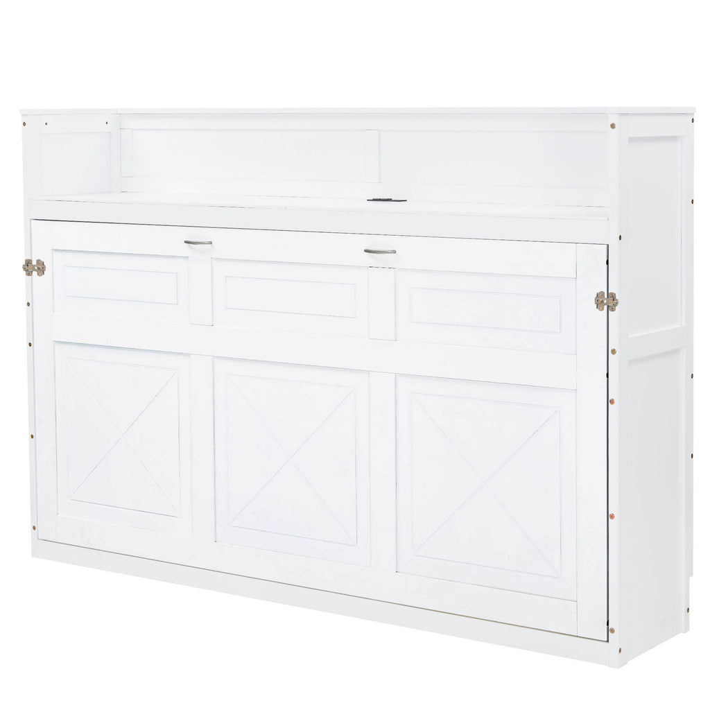 Murphy Bed With Desk, LED Light And USB Charging Station