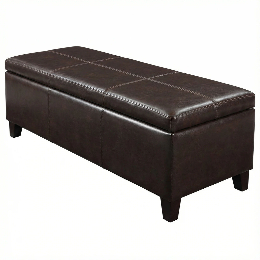 Rectangle Storage Ottoman Bench For Living Room - Brown