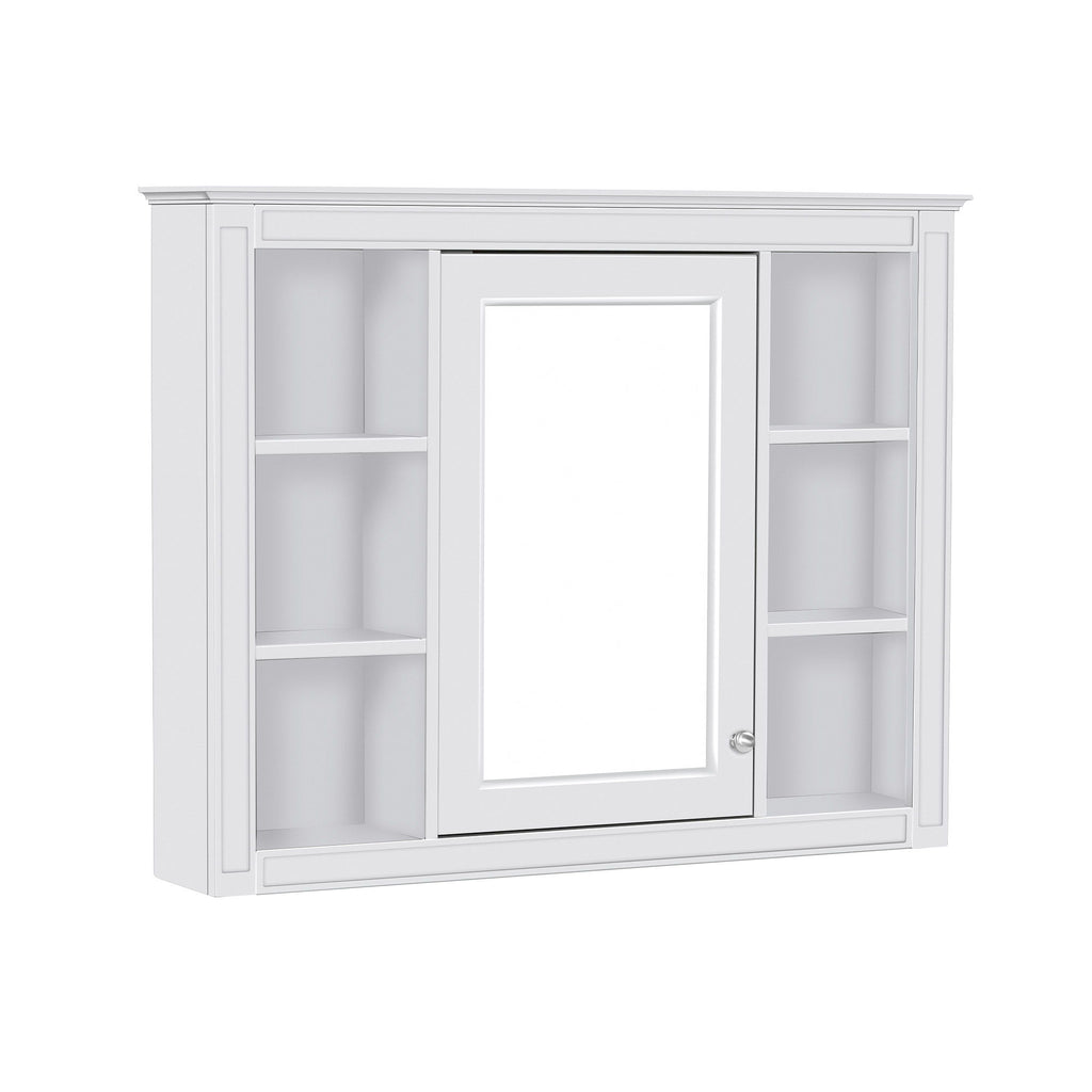 Wall Mounted Medicine Cabinet With Mirror, Storage Cabinet Featuring 6 Open Shelves And Adjustable Interior