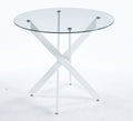 Dining Table With Cross Metal Leg And Tempered Glass, Modern Space Saving Kitchen Table For Living Room