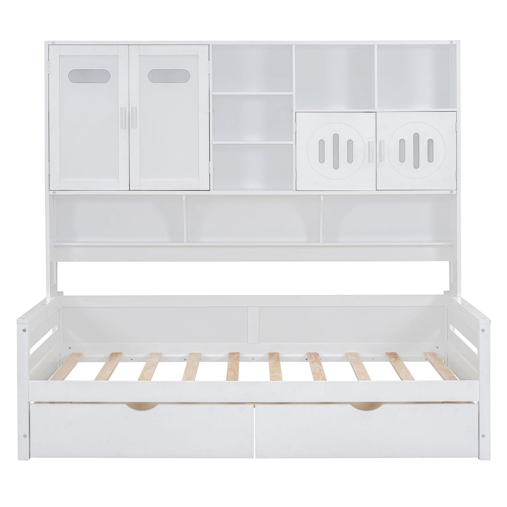Daybed With All-In-One Cabinet And Shelf