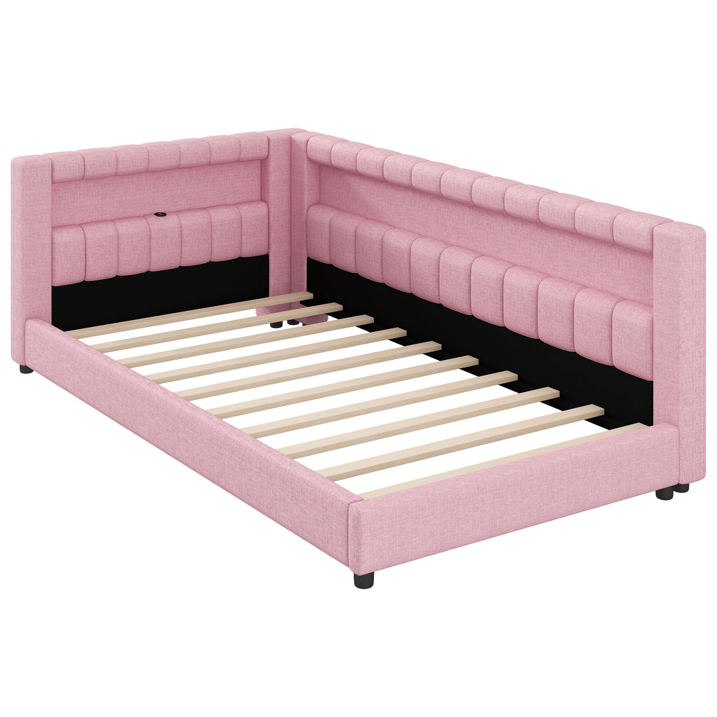 Upholstered Platform Bed With LED Belt And USB Ports