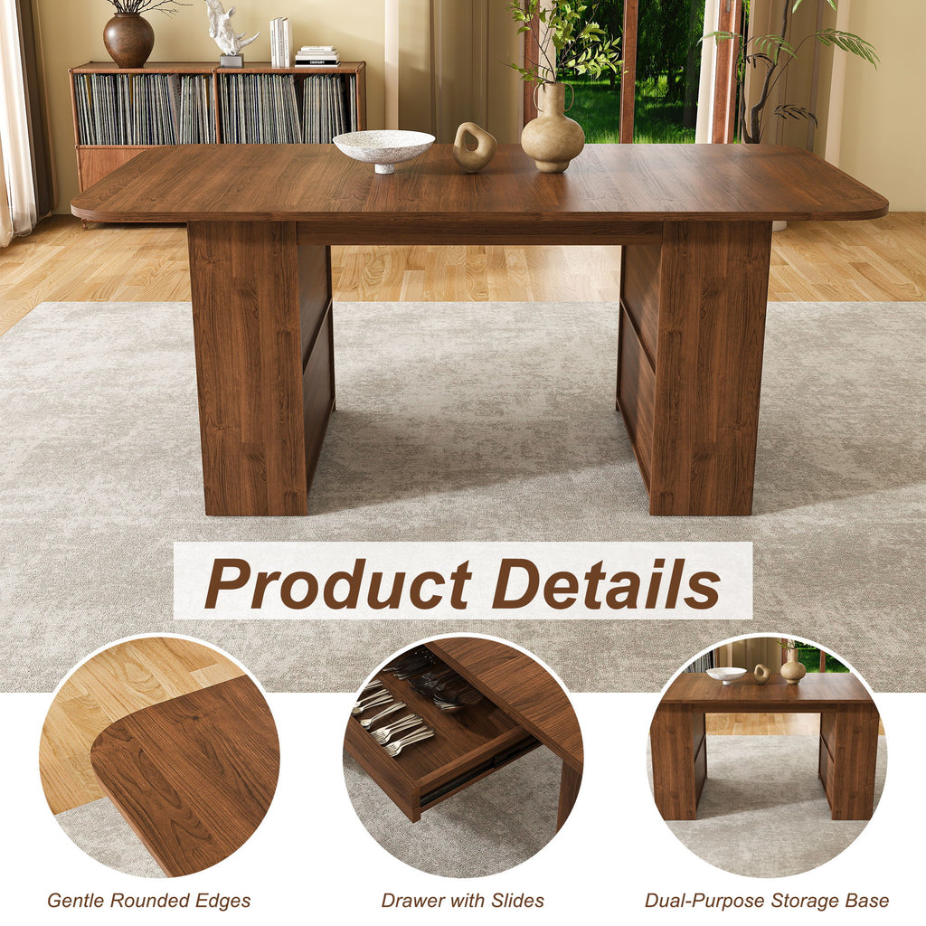 Dining Table With Drawers & Open Storage - Walnut