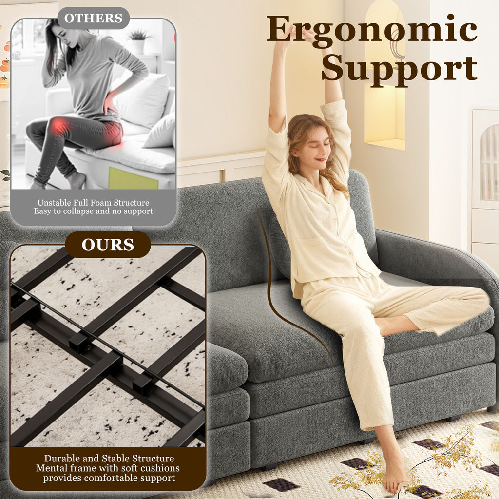 Upholstered Pull Out Couch With Side Pocket & USB Port