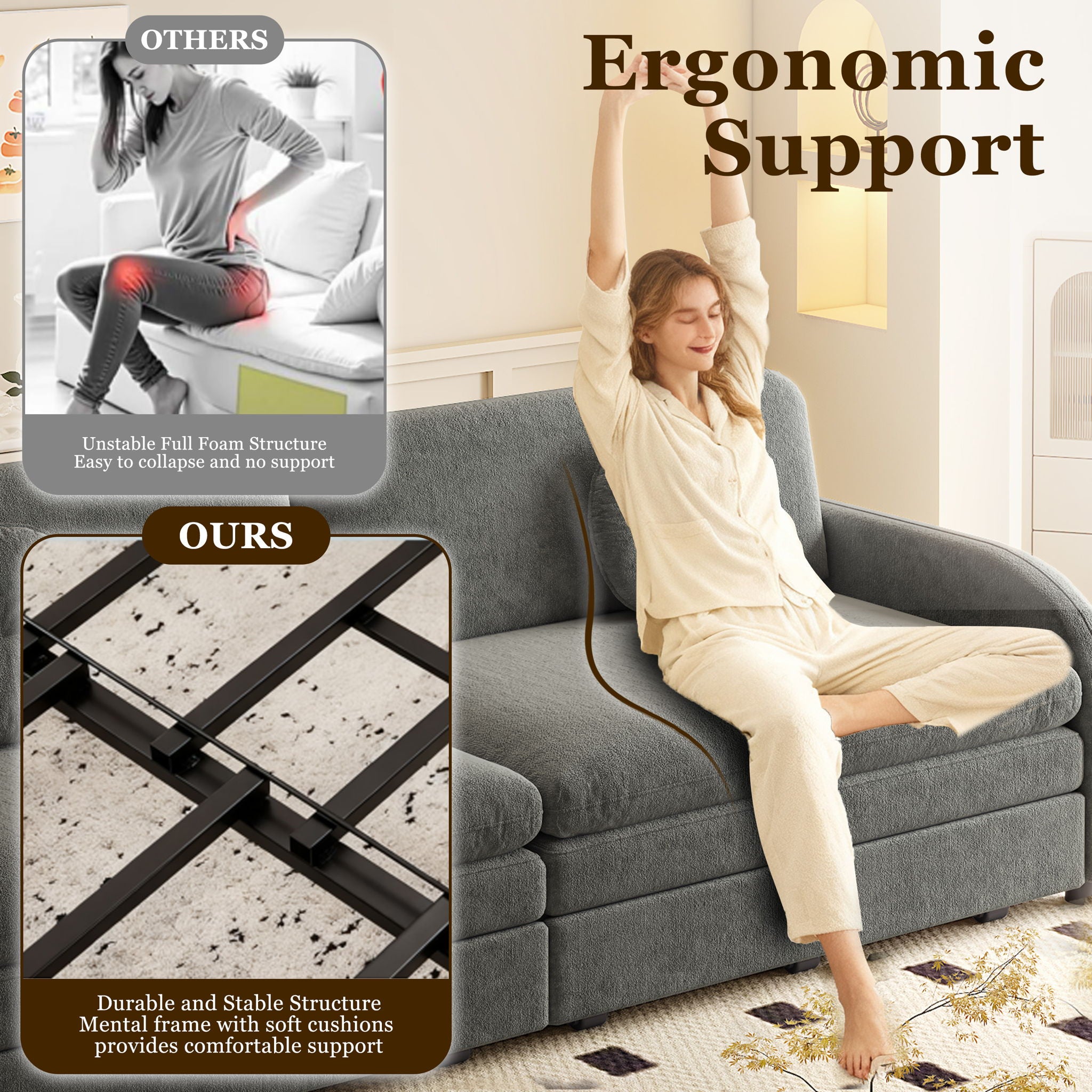 Upholstered Pull Out Couch With Side Pocket & USB Port