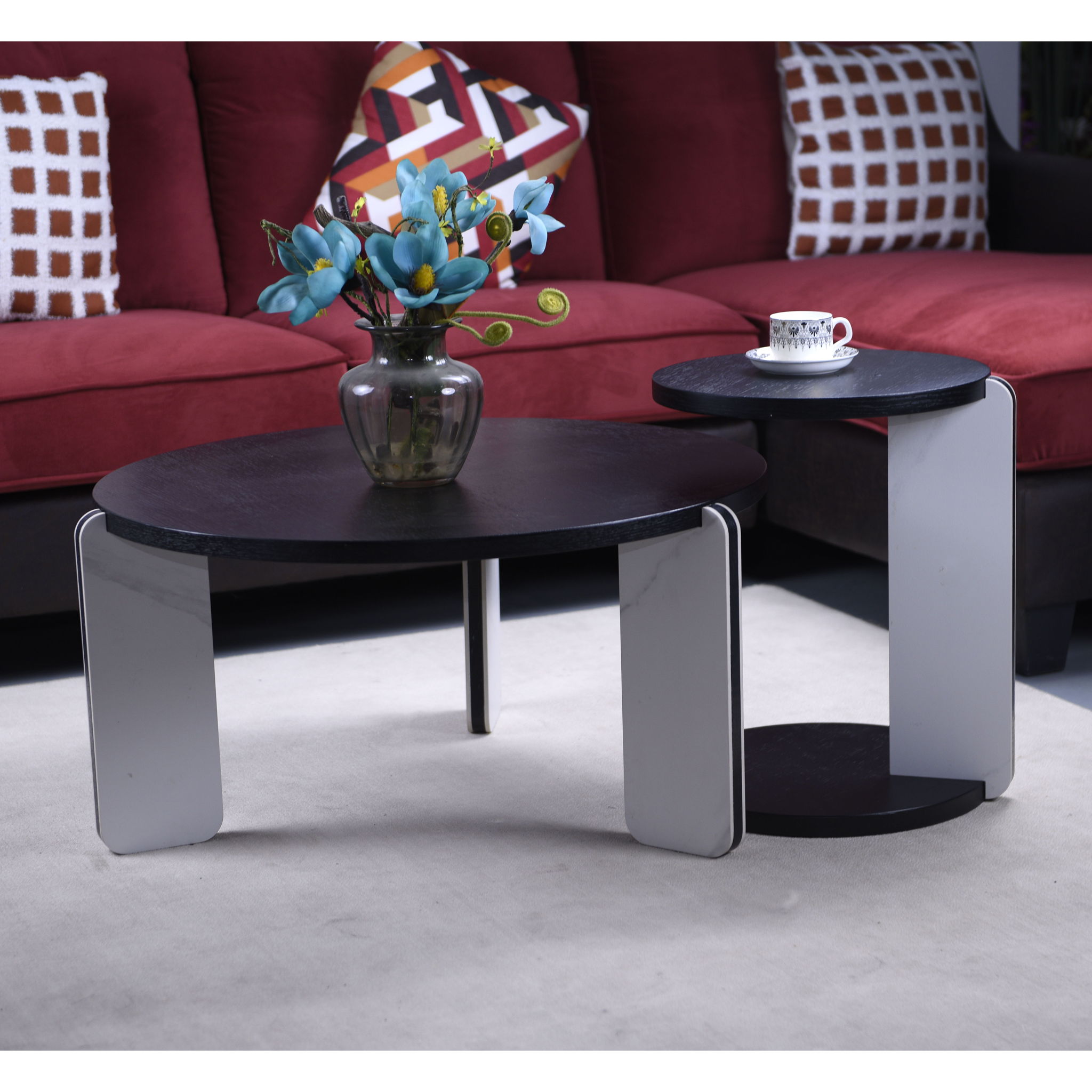 Round Coffee & End Table Set - Black