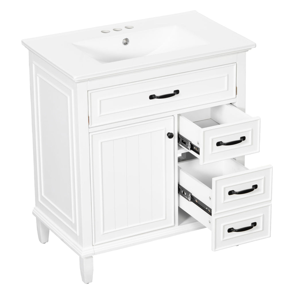 Bathroom Vanity With Sink Top, Flip Drawers, Adjustable Shelf